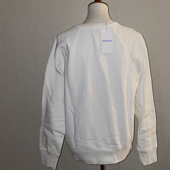 🎉HP🎉NEW Zadig And Voltaire White Upper Gold/Slv Glitter Skull Sweatshirt Sz M✨ - Picture 11 of 13